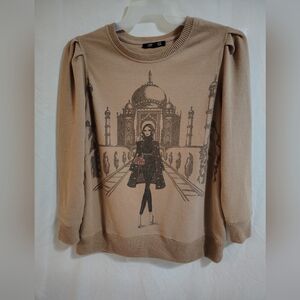 Elegant Tan Sweater with Graphic Design